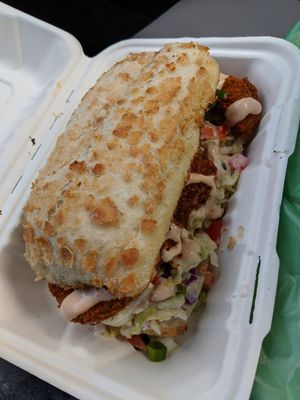 Shrimp po boy at Vegan Mob in Oakland