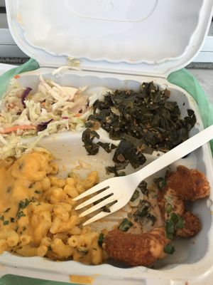 Loved the shrimp and slaw especially! at Vegan Mob in Oakland