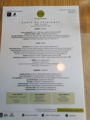 Menu at apeti - Ségur in Paris