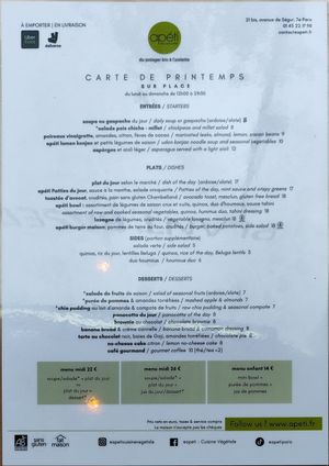 Menu at apeti - Ségur in Paris