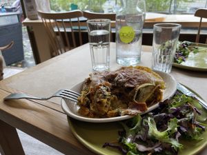 Vegan lasagna with spring salad  at apeti - Ségur in Paris
