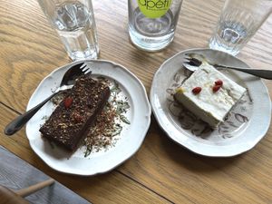 Chocolate brownie, and the no cheese cheesecake!  at apeti - Ségur in Paris