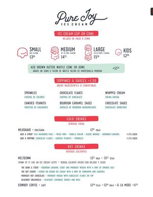 Menu at Pure Joy Ice Cream in Siloam Springs