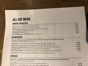 Dark V = veggie, Light V = vegan at Innis & Gunn in Dundee