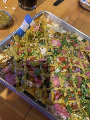 Vegan nachos with verde   at HiFi Clyde's in Chattanooga