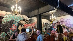 Love the chandeliers at Dark Arts Cafe & Bar in Coffs Harbour