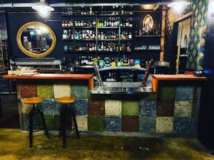 Rustic pressed metal, timber bar, mmm beers & cider on tap at Dark Arts Cafe & Bar in Coffs Harbour