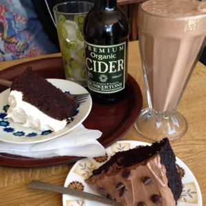 Guinness cake, cider, choc cake and peanut butter & chocolate hemp milk smoothie! at Fortify Cafe in Maidstone