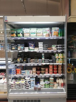 Separate vegan non-dairy fridge with local and imported products at Riba Smith Supermercado - Bella Vista in Panama City