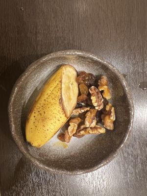 Banana, golden berries, walnuts and mango syrup  at Goen no Mori in Yugawara