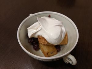 fried banana with anko and soy whipped cream at Goen no Mori in Yugawara