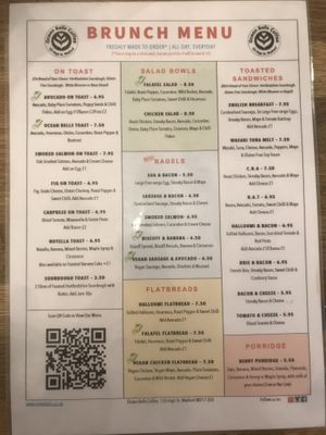 Brunch menu (August 2023)  at Ocean Bells Coffee Company in Watford