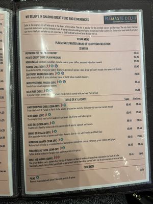 Menu   at Namaste Delhi in Aberdeen