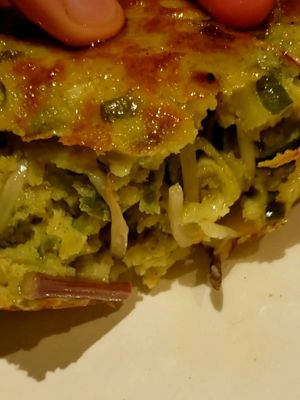 Inside the mung bean pancake. at Koreapizza in Busan