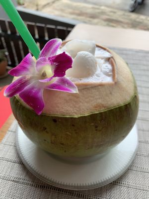 Coconut shake in a coconut at Coconuts in Krabi