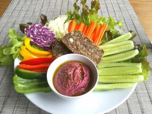 Pink Beetroot Hummus at Coconuts in Krabi