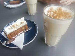Vegan carrot cake and chai latte at Temperance in Halifax
