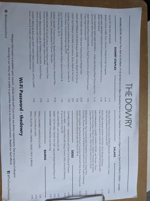 Current menu at The Dowry in Lerwick