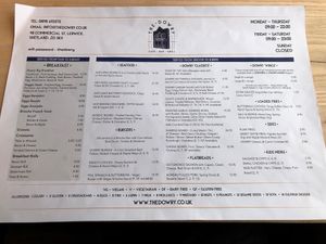 Menu at The Dowry in Lerwick