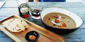 Delicious vegan mushroom soup at Goldingen Room in Kuldiga