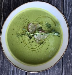 Grean pea soup at Goldingen Room in Kuldiga