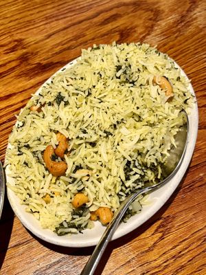 Rice with spinach and cashews  at Spice Tandoori in Fort William