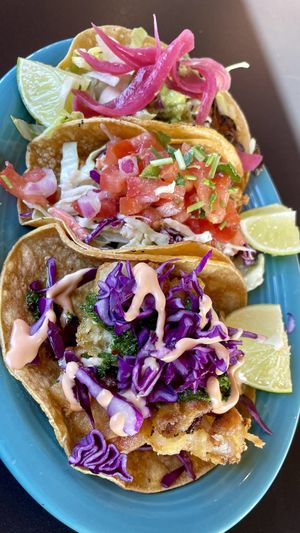 Three different kinds of tacos delicious  at Veggie Grill by Next Level in Burbank
