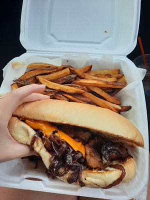 "The Liberty Bell" sandwich, with seitan, mushrooms, onions, and vegan cheese. at Riardo's in New Castle