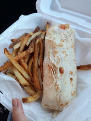 Cauliflower wrap with side of fries. at Riardo's in New Castle