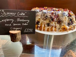 Raspberry, blueberry and lemon cake.  As good as it looks! at The Garden Kitchen in Bewdley