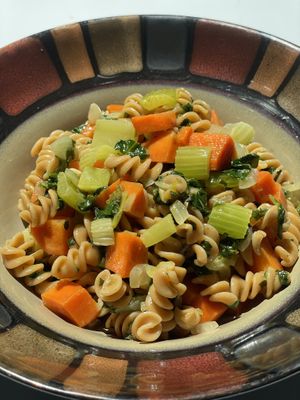 Rotini pasta with basil aioli sauce at Conscious Meals in Sedona
