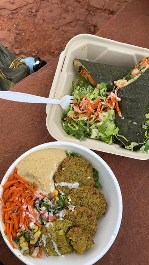 Falafel bowl and hummus micro greens wrap  at Conscious Meals in Sedona