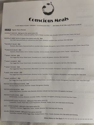 Menu front  at Conscious Meals in Sedona