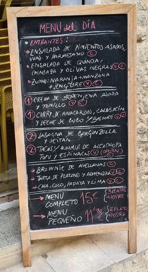 Menú at Plaer Natural in Mallorca