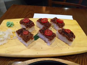 Mockmeat sushi at Broadway Station Sushi in Vancouver