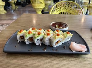 Chile roll - very tasty and packs a punch  at Plantasia in Mexico City