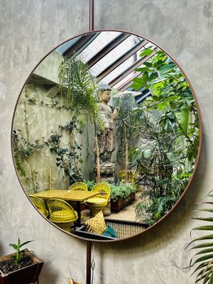 Reflection of the interior  at Plantasia in Mexico City