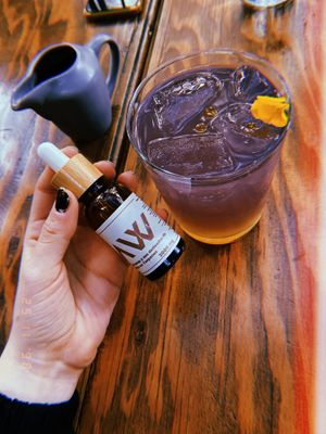 Bebida de lavanda con CBD at Plantasia in Mexico City