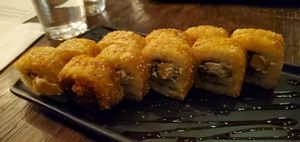 The amazing crispy banana sushi roll at Plantasia in Mexico City