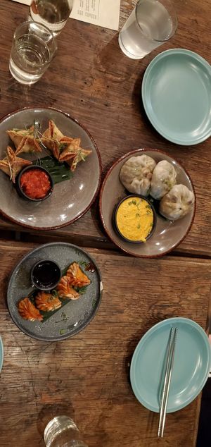 Top right are the lovely momos, full of tasty filling at Plantasia in Mexico City
