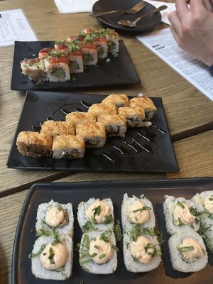 Dragon roll on top, Banana roll in middle #Veganuary at Plantasia in Mexico City