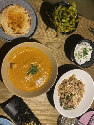 Butter tofu. Edamame, pad see ew  at Plantasia in Mexico City