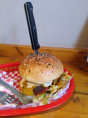 Double cheeseburger at Sabotage Vegan Bistro in Prague