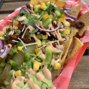 Jackfruit loaded nacho bowl  at Sabotage Vegan Bistro in Prague