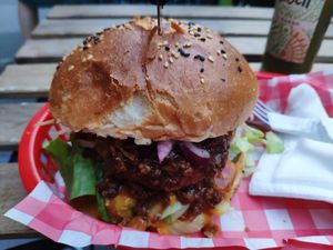 Chilli cheeseburger at Sabotage Vegan Bistro in Prague