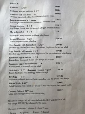 Brunch menu (English)  at Café Maran in Siofok