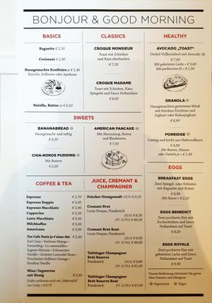 Breakfast menu at Atelier F in Hamburg