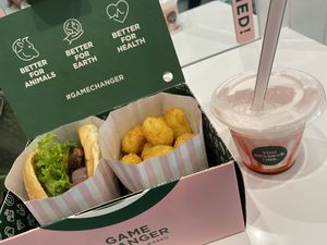 Neat Burger, Tater Tods and Strawberry milkshake at Neat Burger - Oxford Circus in London