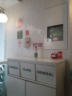 Recycling bins, I do hope they REALLY recycle! at Neat Burger - Oxford Circus in London