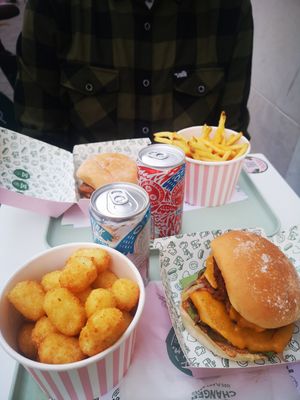 Smoke smash burger, filet no fish burger, tater tots, fries at Neat Burger - Oxford Circus in London
